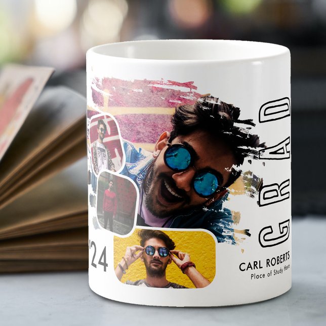 Caneca De Café Presente de Formatura Trendy Cool Smudge 4 Fotos C (Criador carregado)