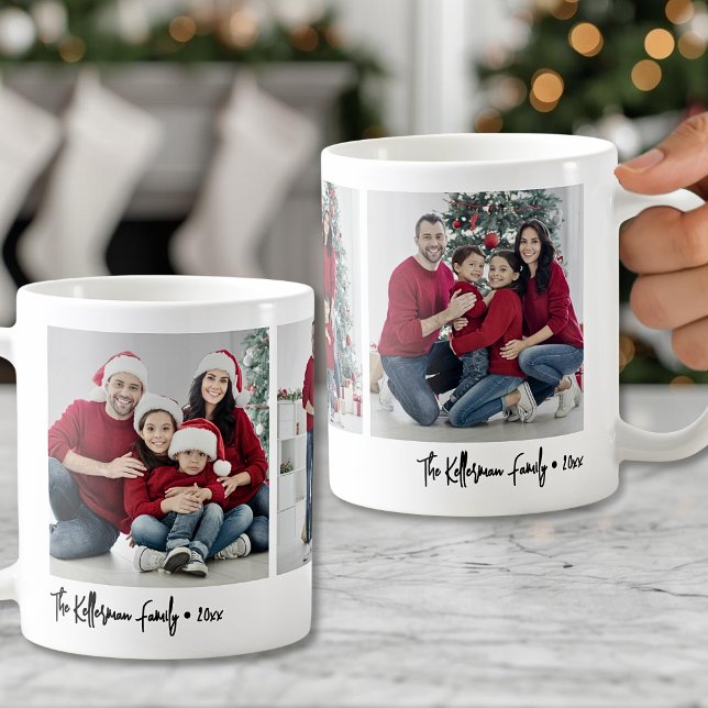 Caneca De Café Presente de Foto da Família de Script Simples Pers (Custom Simple Script Family 3 Photo Gift Coffee Mug)