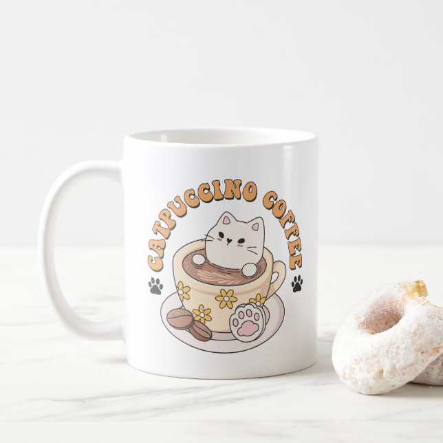 Caneca De Café Presente de Gato, Citações Engraçadas de Café Catp (Com Donut)