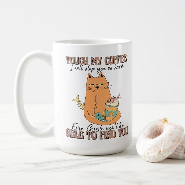 Caneca De Café Presente De Gato, Toque No Meu Café. Vou Vomitar V (Com Donut)