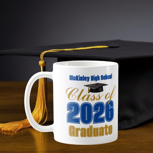 Caneca De Café Presente de Graduação da Turma de 2026 Azul Real e (Criador carregado)