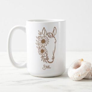 Caneca De Café Presente de Linha de Arte de Cavalo de Girassol Ch