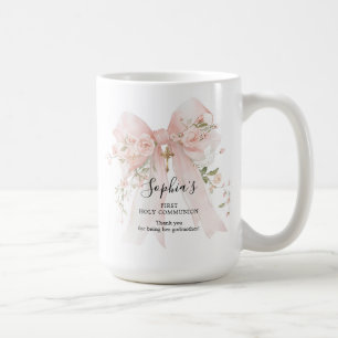 Caneca De Café Presente de Madrinha Primeira Comunhão Laço Rosa R