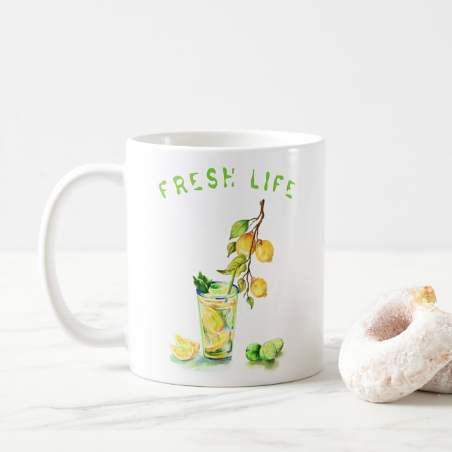 Caneca De Café Presente de Mug de Lemon Drink Lemons - Texto Pers (Com Donut)