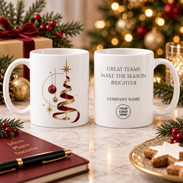 Caneca De Café Presente de Natal Árvore com Fita Moderna para Fun (Criador carregado)