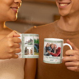 Caneca De Café Presente de Natal Branco Verde Doodles 6 Foto Famí