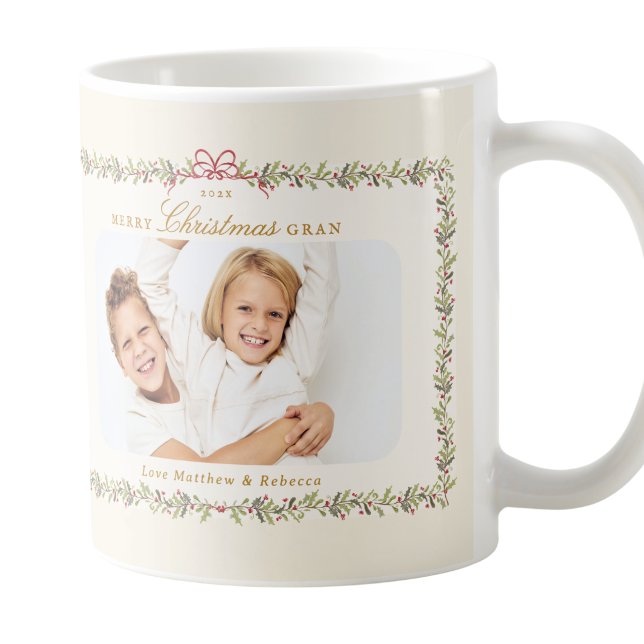 Caneca De Café presente de natal com arco tradicional foto botâni (Criador carregado)