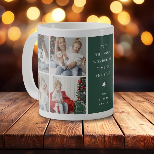 Caneca De Café Presente de Natal com Colagem de 4 Fotos Moderna (Criador carregado)