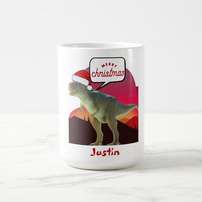 Caneca De Café presente de natal de dinossauro, nome personalizad (Centro)
