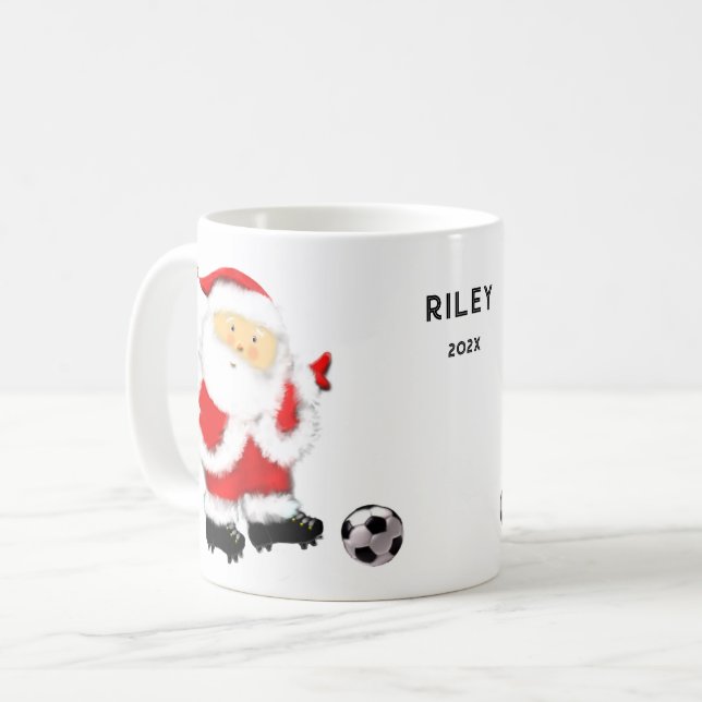 Caneca De Café Presente de Natal de Futebol Personalizado (Frente Esquerda)