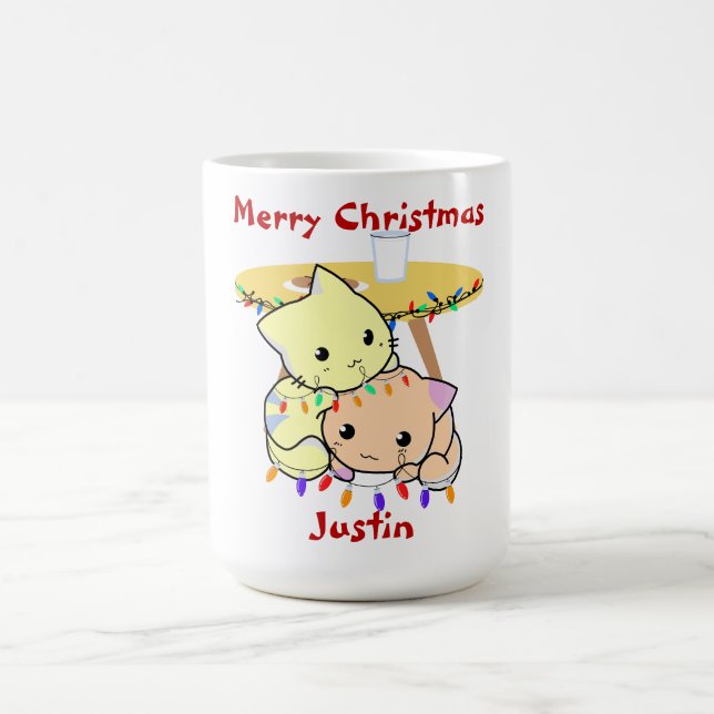 Caneca De Café Presente de natal de gato, nome personalizado (Centro)