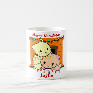Caneca De Café presente de natal de gatos, nome personalizado
