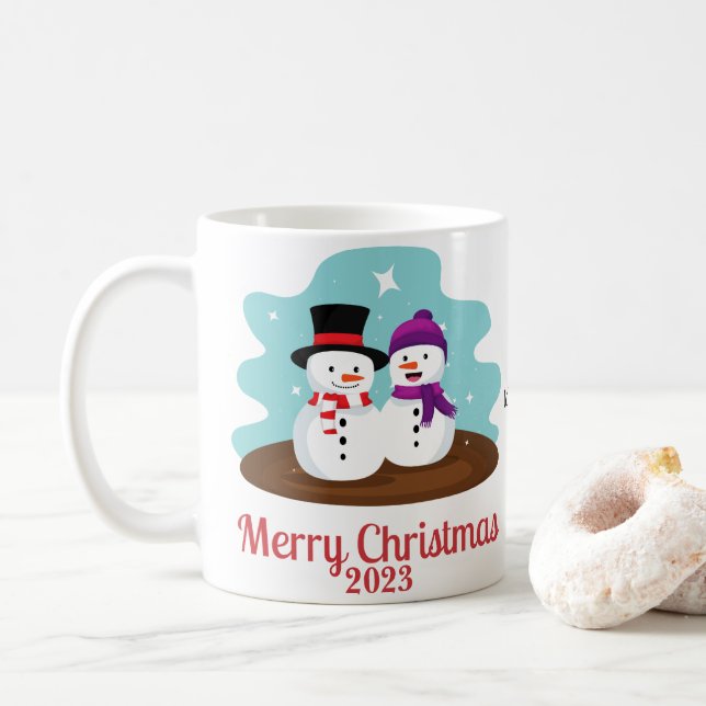 CANECA DE CAFÉ PRESENTE DE NATAL DE NEVE PERSONALIZADO PARA TODOS (Com Donut)