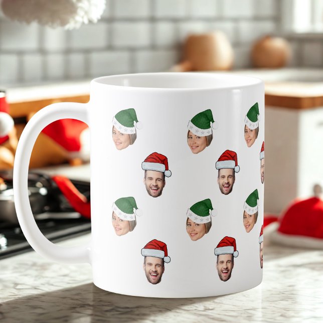 Caneca De Café Presente de Natal de Santa Hat Personalizado Face  (Criador carregado)
