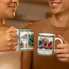 Caneca De Café Presente de Natal Família Multi Foto Doodles Verde