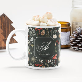 Caneca De Café Presente de Natal Festivo Botânico de Inverno