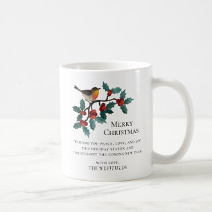 Caneca De Café Presente de Natal Pássaro de Inverno Frutas de Aze