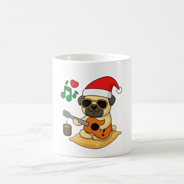Caneca De Café Presente de Natal Pug Fofo Tocando Violão (Centro)