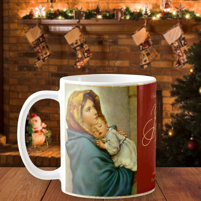 Caneca De Café Presente de Natal Religioso Madonna e Criança Cató (Madonna and Child religious Christmas gift coffee cup for Christians)
