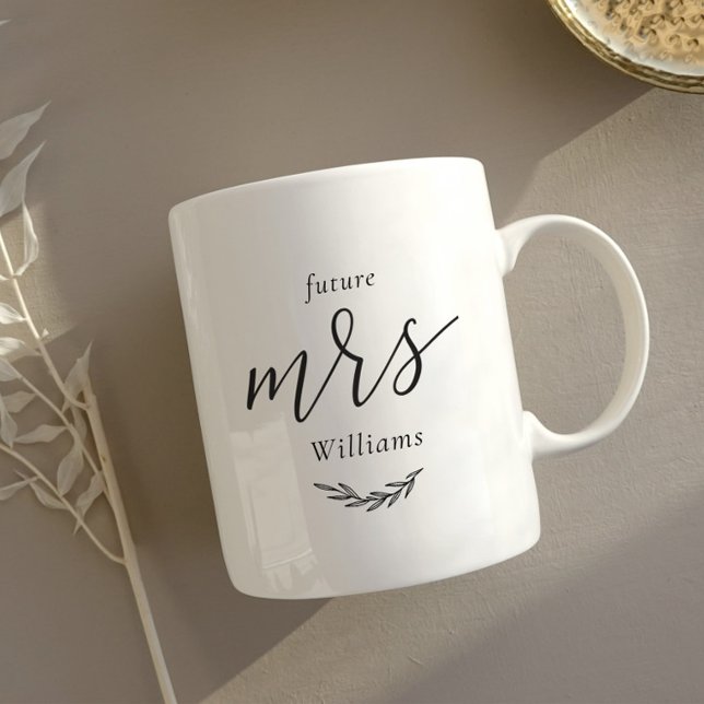 Caneca De Café Presente de Noivado Folhagem Moderna Futuro Mrs. (Criador carregado)