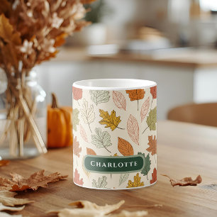Caneca De Café Presente de Nome Folha Personalizado