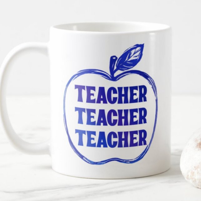 Caneca De Café Presente de Orgulho para Professor Maçã Azul Conto (Criador carregado)