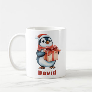 Caneca De Café Presente de Pinguim de Natal de Nome Personalizado