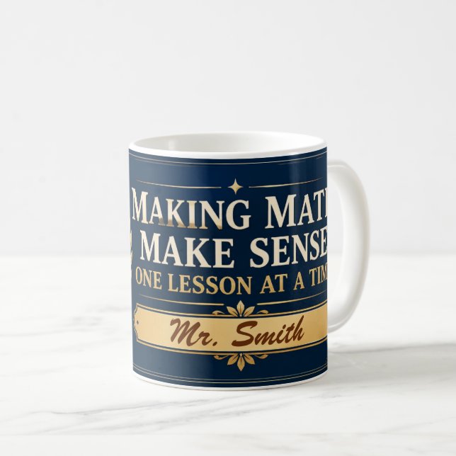 Caneca De Café Presente de Professor de Matemática para a Turma F (Frente Esquerda)