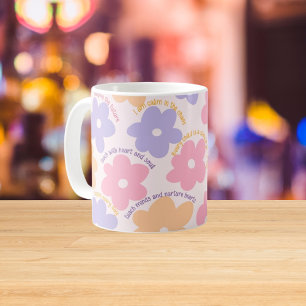 Caneca De Café Presente de Professora Retro Floral Bonita com Afi