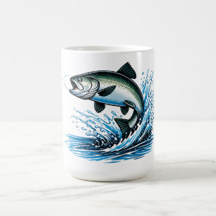 Caneca De Café Presente de Salmão Saltitante para Pescador Arte