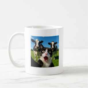 Caneca De Café Presente de Selfie de Gato Fofo e Vaca