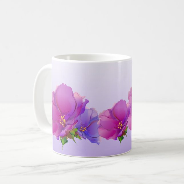Caneca De Café Presente do Dia de as mães de Pintura Floral de Aq (Frente Esquerda)