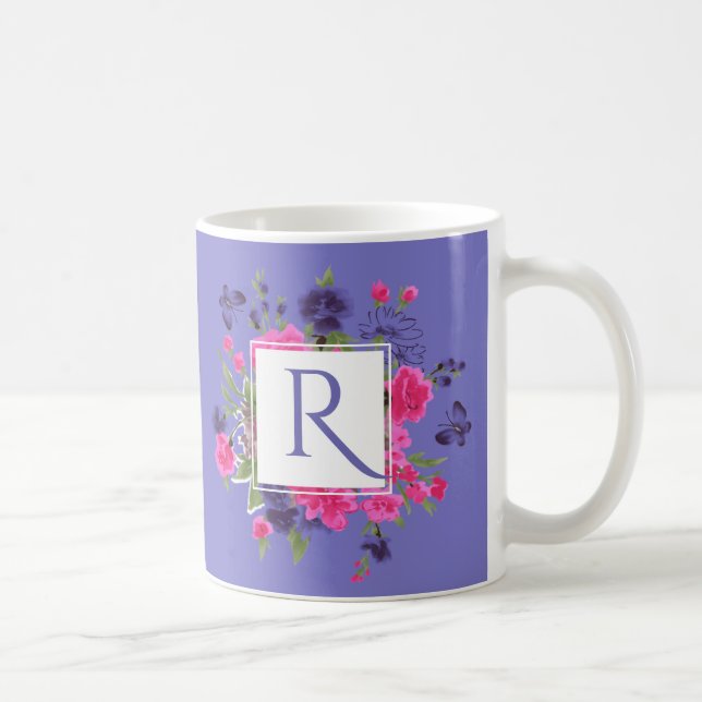 Caneca De Café Presente do Dia de as mães Monograma Personalizado (Direita)