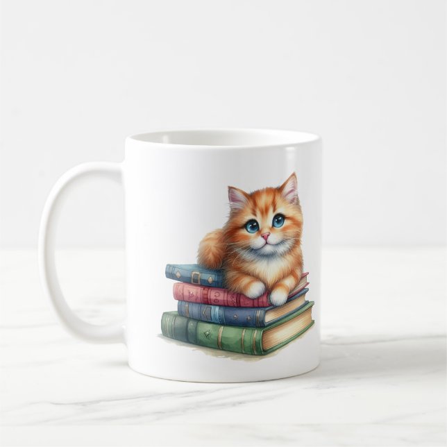 Caneca De Café Presente do Livro sobre Pão: Gato nos Livros (Esquerda)