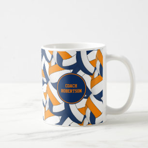 Caneca De Café presente do treinador de vôlei de cor laranja azu