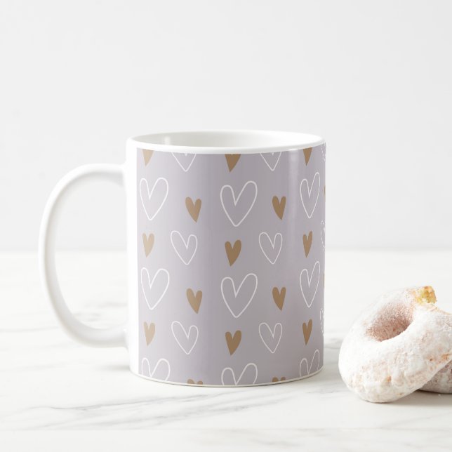 Caneca De Café Presente Dourado da Cinza Boho Pastel Hearts (Com Donut)