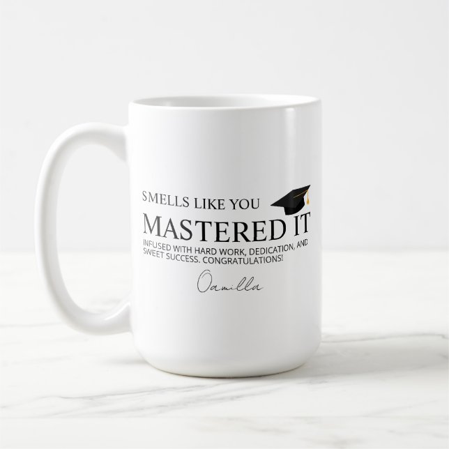 Caneca De Café Presente engraçado de formatura de Mestrado Parabé (Esquerda)