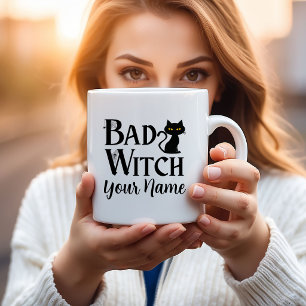 Caneca De Café Presente engraçado de Halloween de bruxa ruim gato