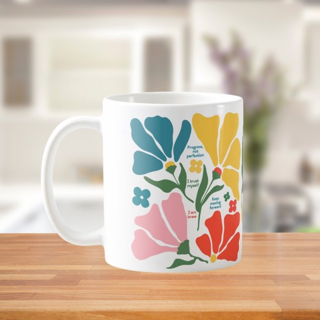 Caneca De Café Presente Floral Abstrato Moderno, Afirmação Positi (Criador carregado)