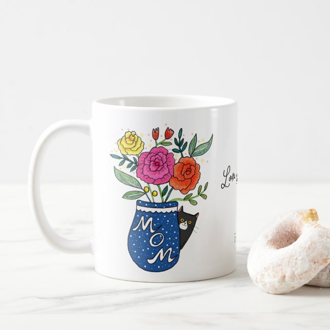 Caneca De Café Presente Floral Personalizado com Nome para Mãe Am (Com Donut)