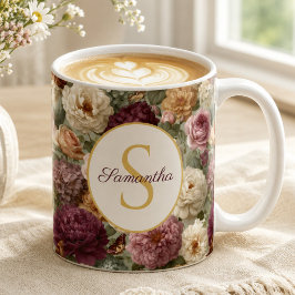 Caneca De Café Presente Floral Roxo Elegante com Nome para Ela