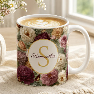Caneca De Café Presente Floral Roxo Elegante com Nome para Ela