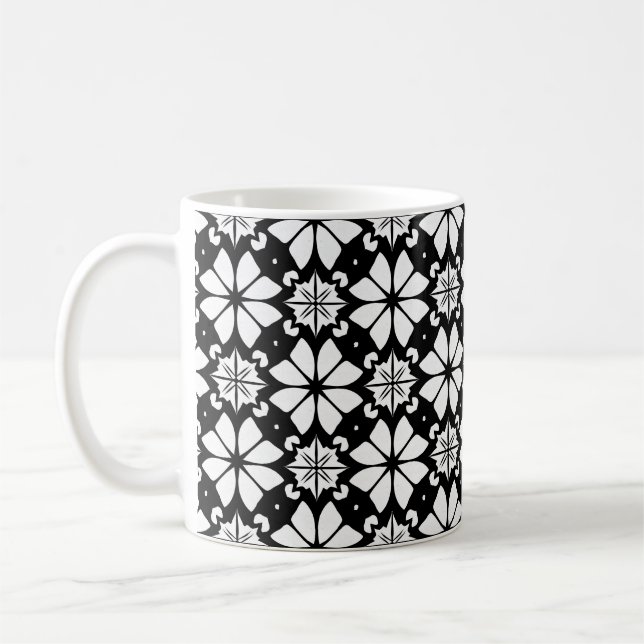 Caneca De Café ☕ Presente Geométrico Moderno Preto Branco ⚫⚪ (Esquerda)
