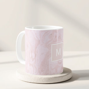 Caneca De Café Presente Inicial Personalizado de Mármore Rosa Mod