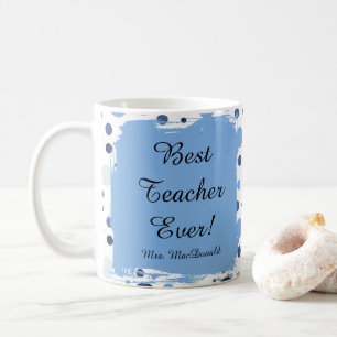 Caneca De Café Presente melhor professora já com bolinhas azuis