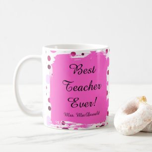 Caneca De Café Presente melhor professora já com bolinhas rosa