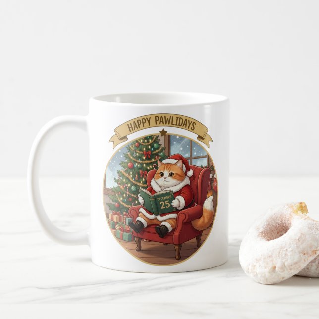 Caneca De Café Presente para Amantes de Gatos no Natal (Com Donut)