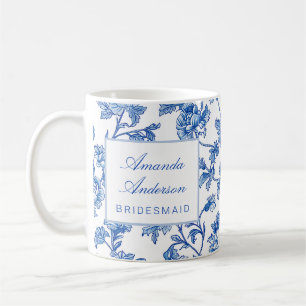 Caneca De Café Presente para Dama de Honra em Chinoiserie Azul e 