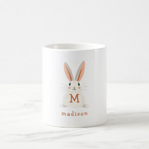 Caneca De Café Presente Personalizado com Monograma de Coelho e N