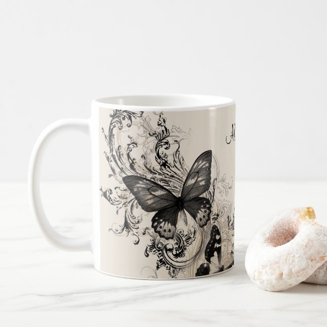 Caneca De Café Presente Personalizado de Borboletas Femininas (Com Donut)